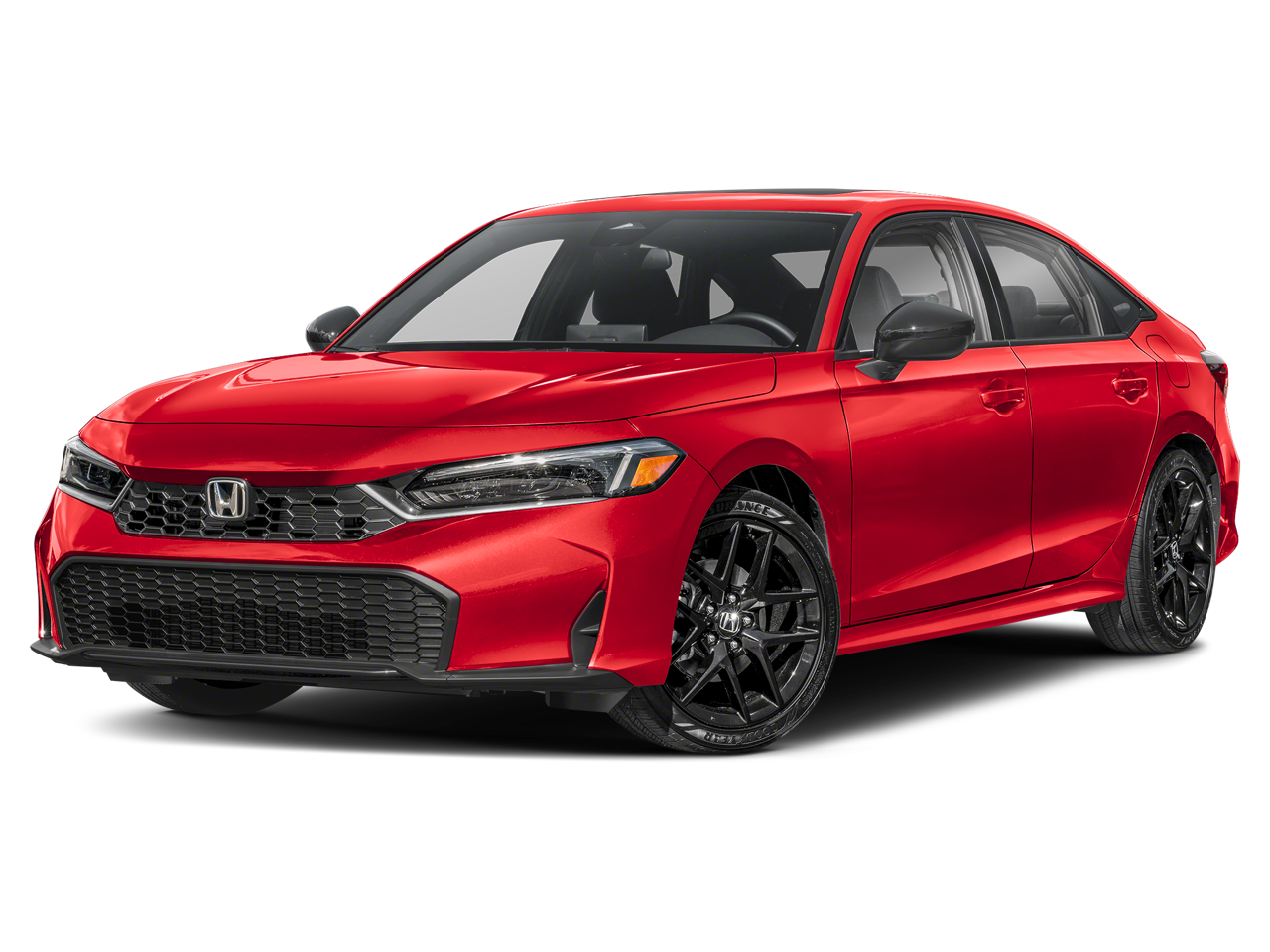2026 Honda Civic Hybrid Sport in Rallye Red — front three-quarter view